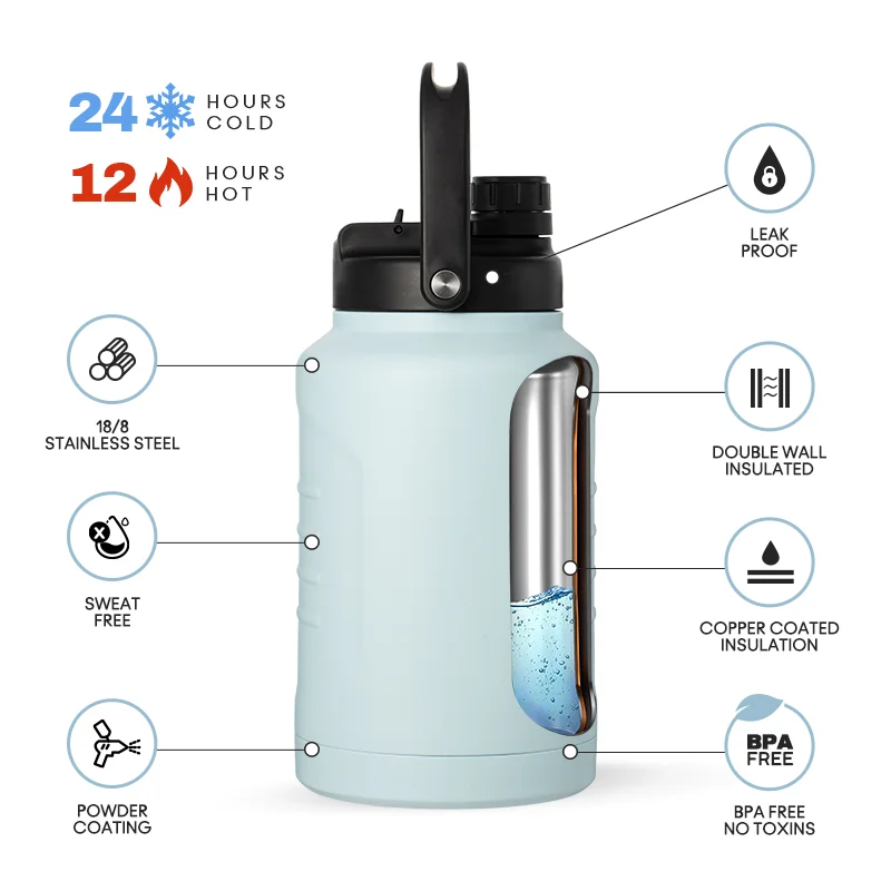 AMZ Popular 128oz Double Layer Stainless Steel Beer Keg Metal Growler Gym Fitness Water Bottle 1 Gallon Jug