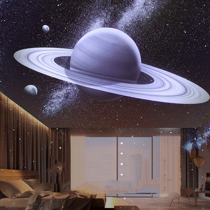 Romantic Music Sync Projection Night Light Stereo BT Speaker Galaxy Saturn Moon Projector Lamp with White Noise