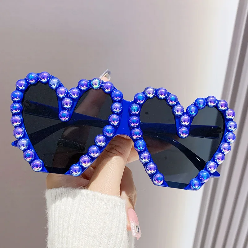 Beach Party Pearl Half Frame Sun Glasses Women Cute Personality Love Heart Punk Eyewear Shades Heart Sunglasses