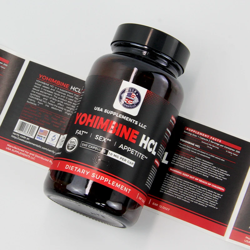 Custom Printing Healthy Pharmaceutical Product Matte Nutritional Supplement Spot UV Bottle Roll Sticker  Labels