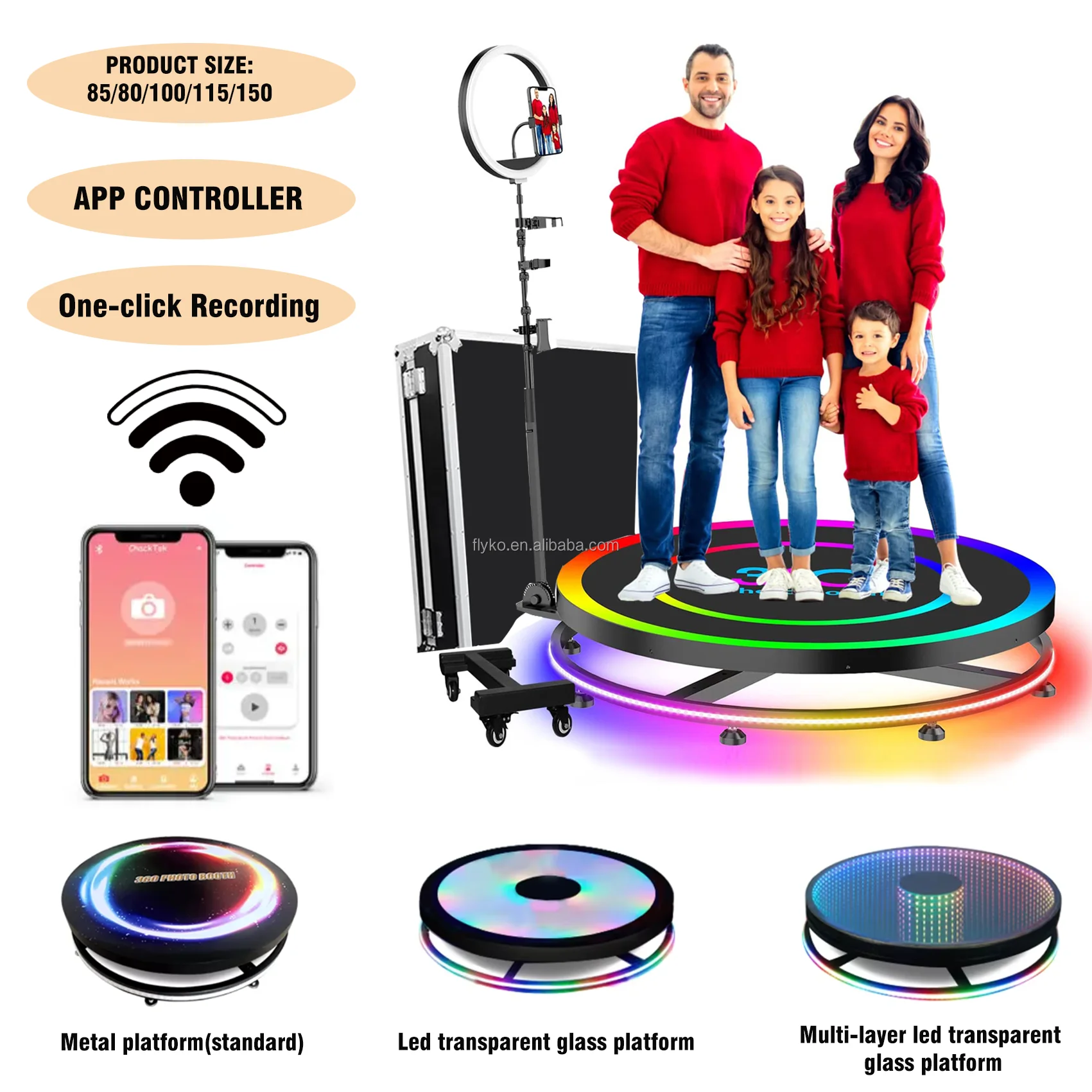 360 degre portable photo booth Fill light machine camera ipad selfie video Free accessories for 1-5 People with Flight Case