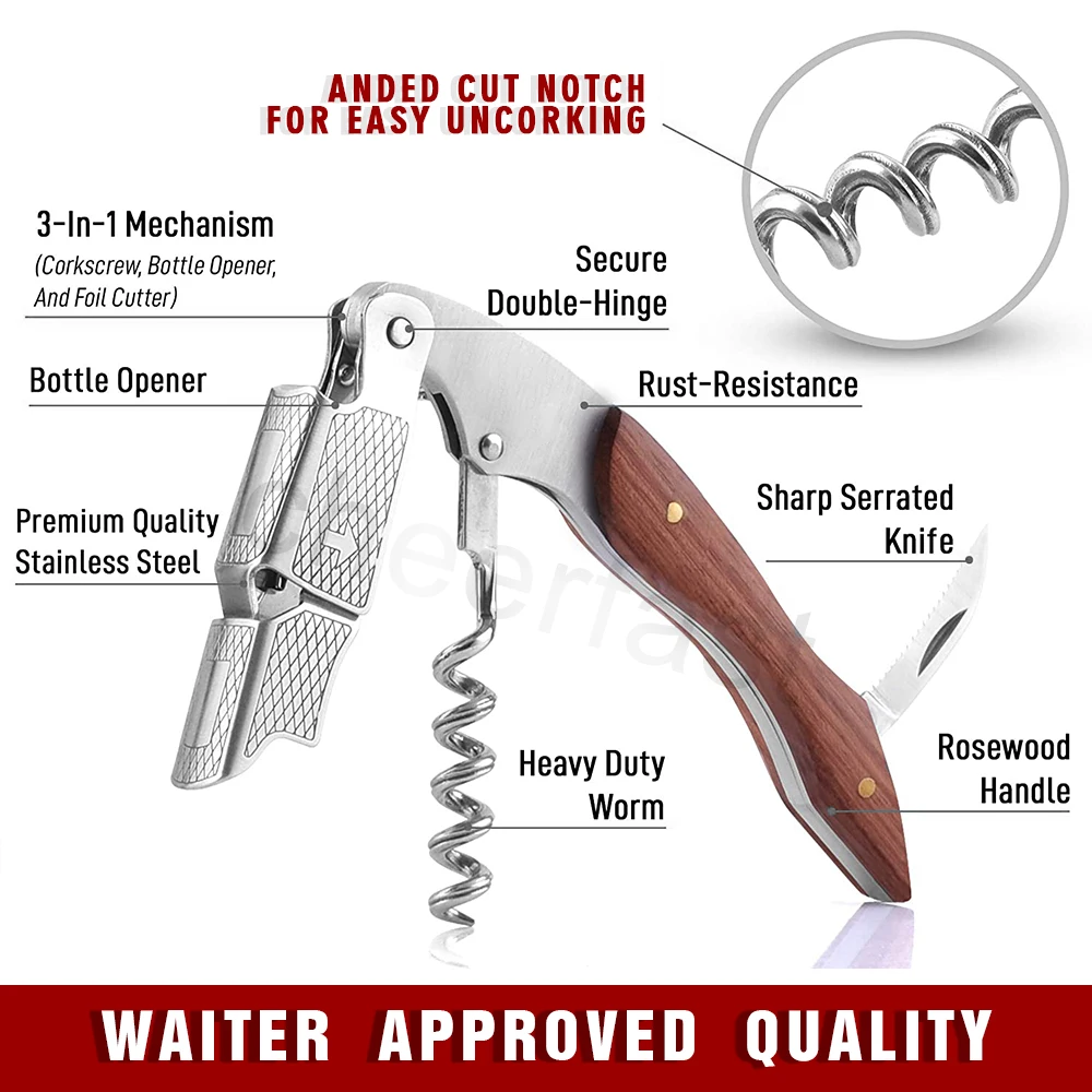 Excellent Cork Screw Red Wine Wood Corkscrew Pourer And Stopper Wooden Box Kit 3Pcs Bar Accessories Wine