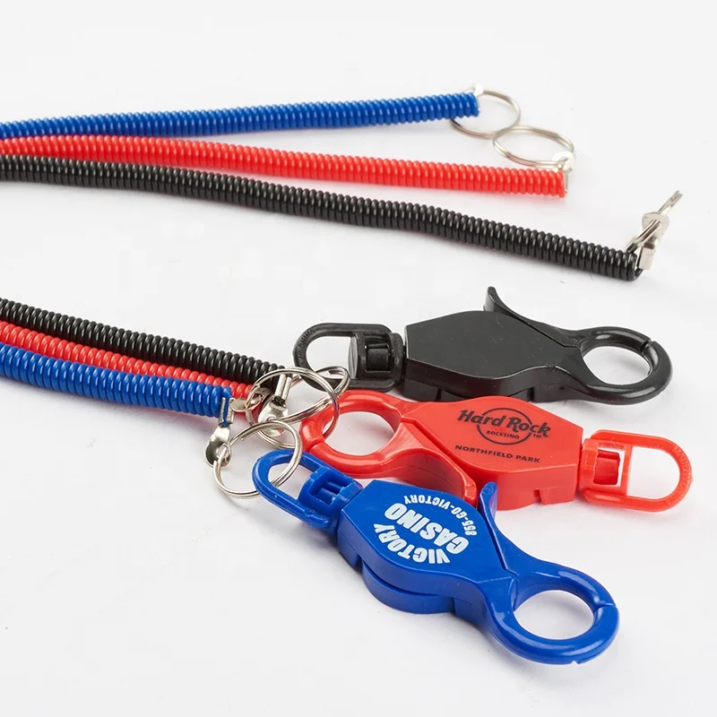 Supplier 3.0mm Black Keychain Lanyard Spring Rope PVC Coated Fishing Plastic Coiled Cord