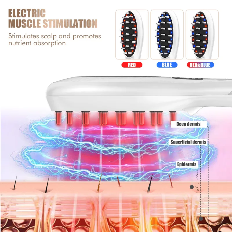 Wireless Blue Red Light Therapy EMS Vibration Head Scalp Massager Electric Hair Growth Massage Comb