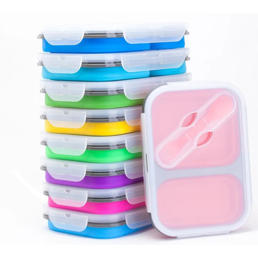 Collapsible Tiffin Lunchbox Biodegradable Foldable Food Storage Containers with lid Silicone Bento Lunch Box