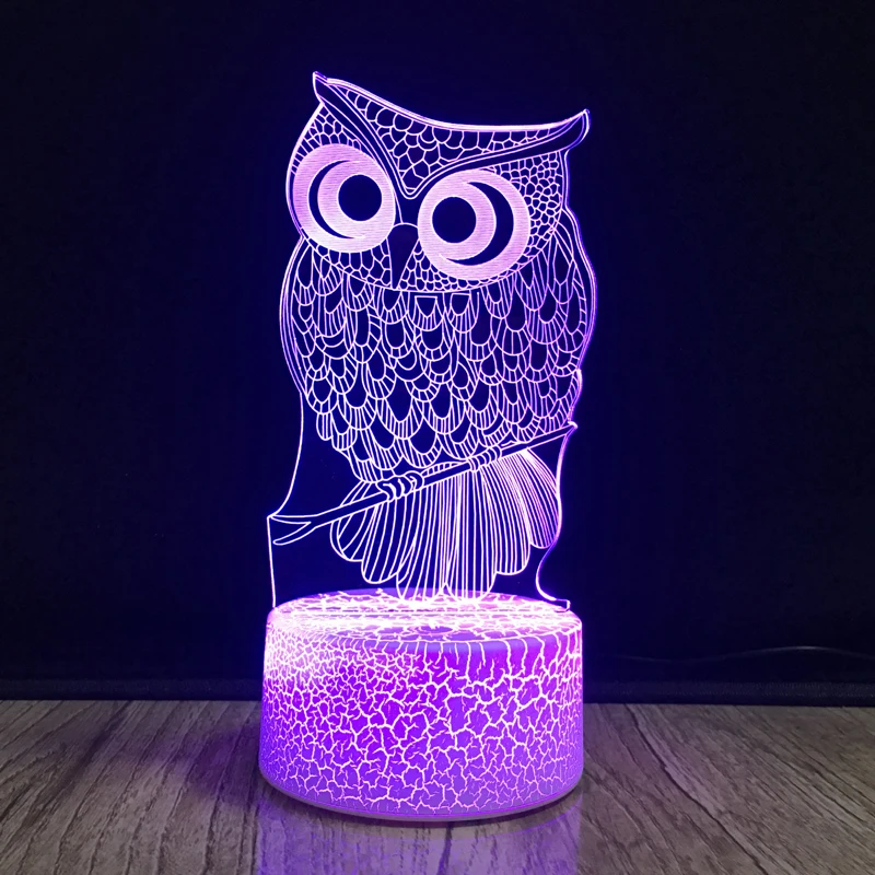 Owl 3D Night Light Optical Illusion Lamp 7 Colors Change Touch Sensor USB Bedside Lamps LED Table Desk Light