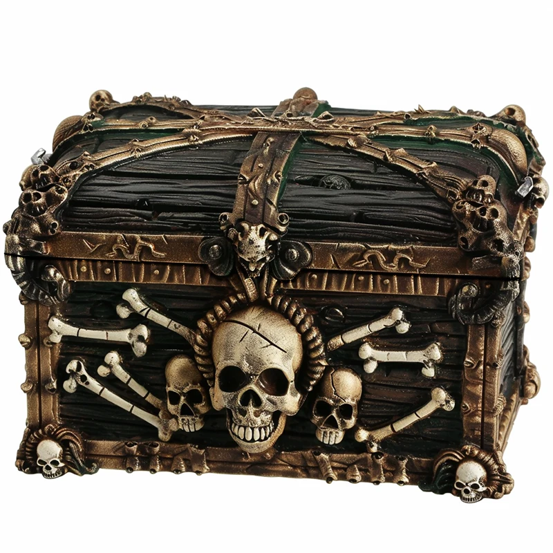 OEM Home decor jewelry dice box storage custom craft unique resin vintage wood color skull dnd mini treasure chest