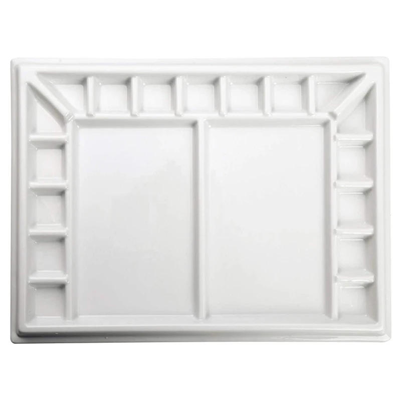 MEEDEN Wholesale Artist Studio Porcelain Watercolor Paint Palette 13 by 10 Inch Mixing Ceramic Painting Tray 17 Wells