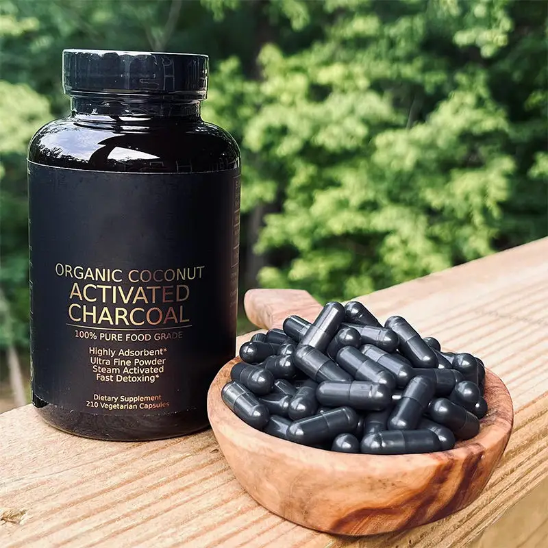 Vegan & Non-GMO 200mg Activated Charcoal Capsules Detox Support Oral Gut Health Functions Beauty Product