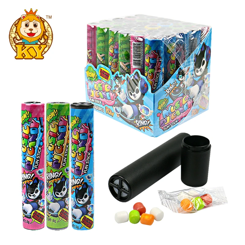 Wholesale plastic sound tube toy with fruity flavor compress candy for kids