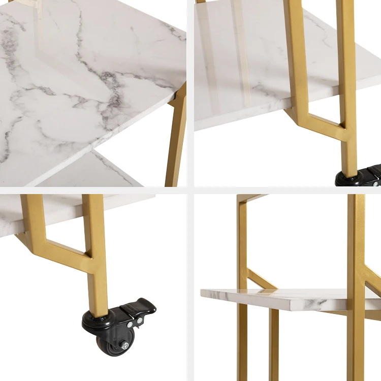 Высокое качество, золотая металлическая рамка, мобильный мраморный Роскошный домашний барный тележка