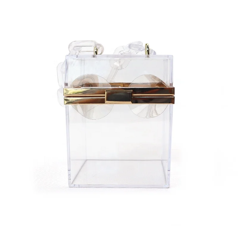 
Fashion Handbag Clear transparent PVC Acrylic Cube Box Purse cross body Handbags Women 