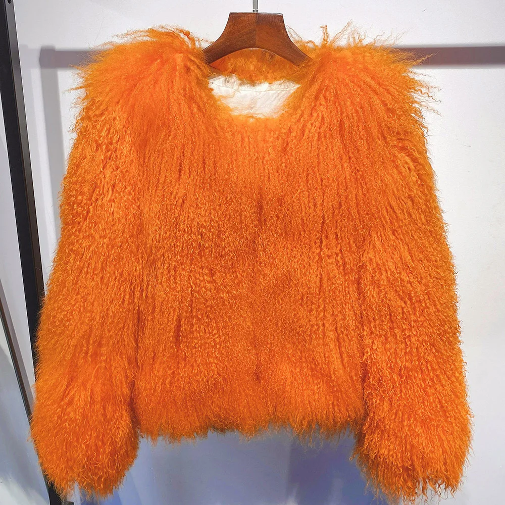 Classic Real Mongolian Fur Coat Ladies Short Genuine Lamb Wool Fur Jacket For Women Sheep Fur Overcoat