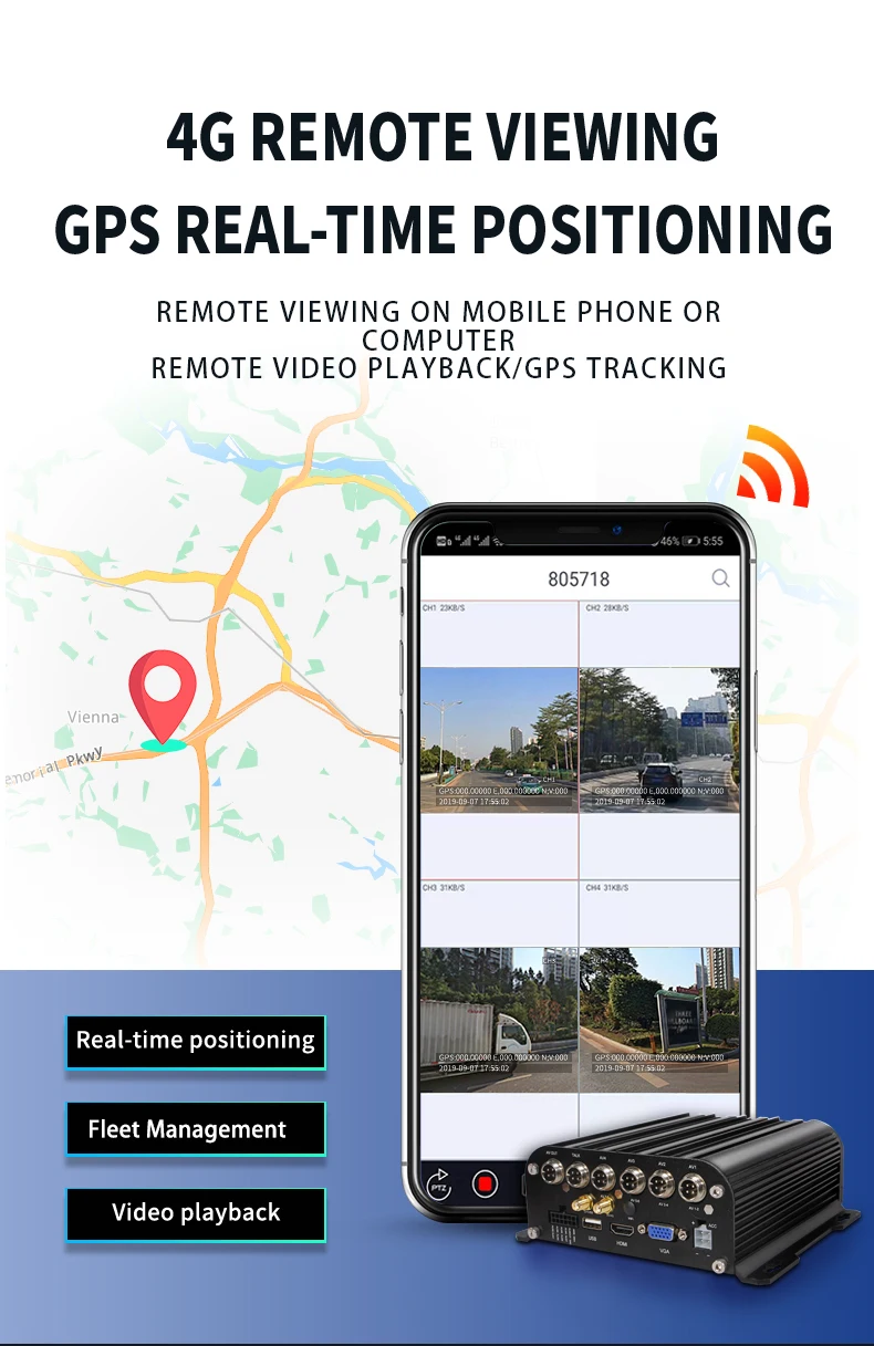 4G GPS WiFI Optional 2TB Hard Disk Recording Vehicle Black Box 10.1 inch Monitor 4CH Bus MDVR 1080P DVR Camera System Car 