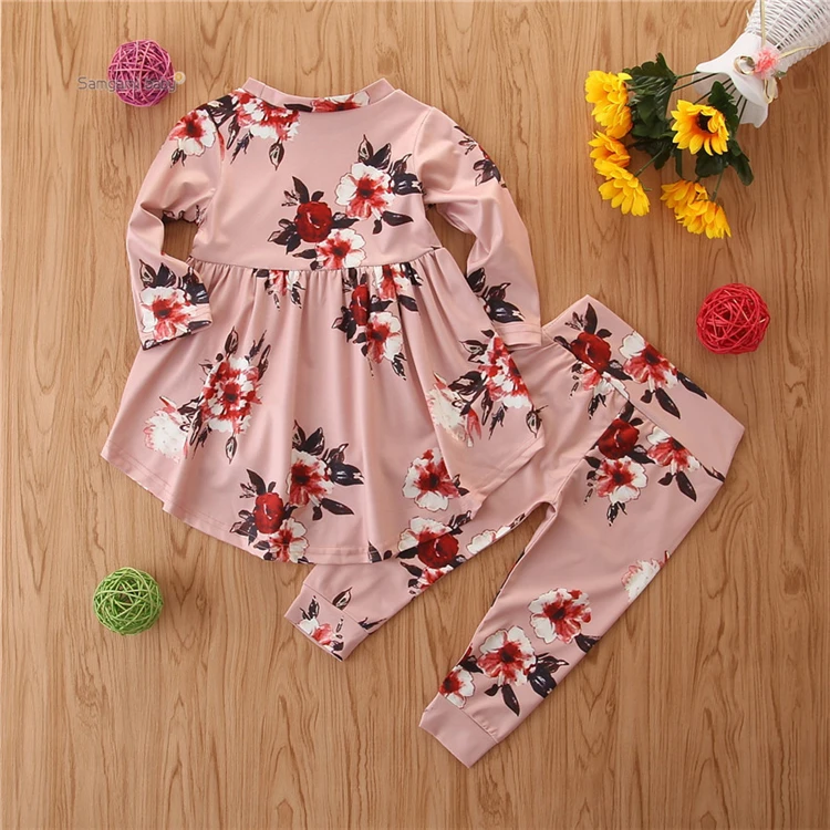 WHS128 Farm Baby Outfits Girls Boutique Clothing Set Long Sleeves Dresses Kids Pants Children Clothes