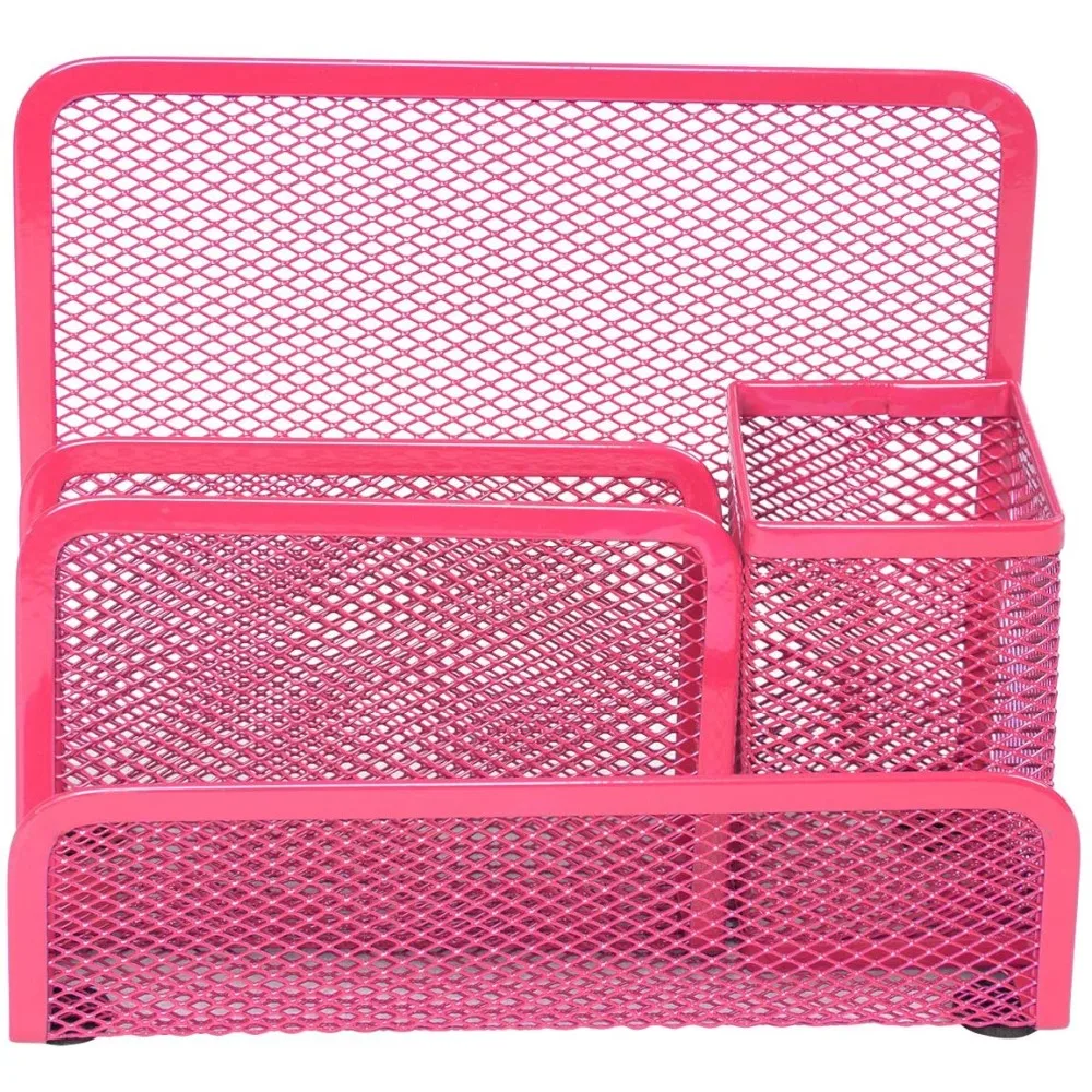 School Office Supply Customized Package Black Wire Mesh Metal Iron 4 Slots Table Desktop Pen Holder Letter Holder