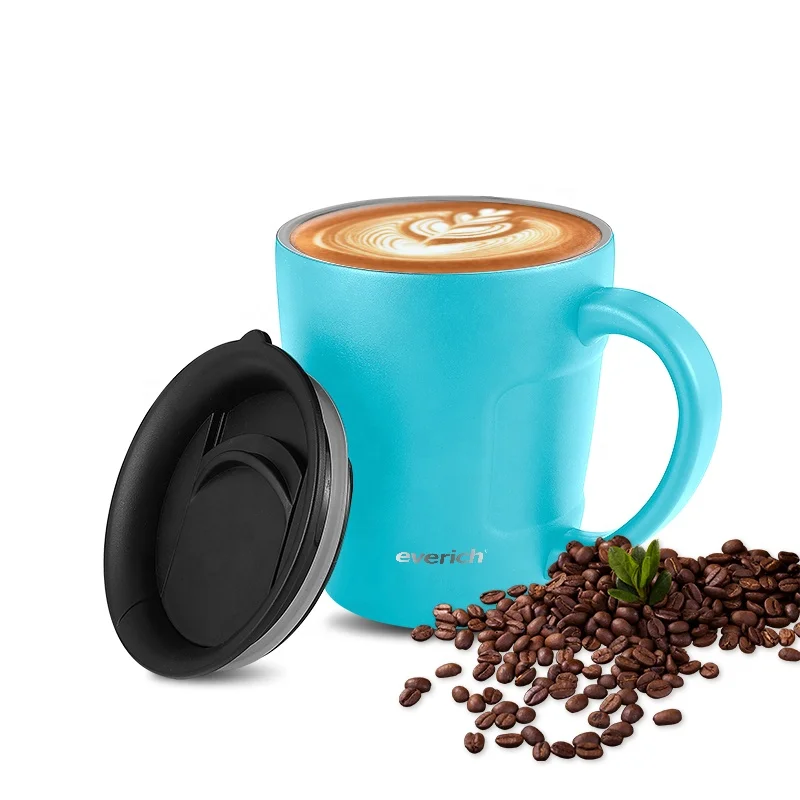 Hot& Cold Coffee Drinking Insulated Vacuum Insulated Plastic Handle 12oz coffee cup for office