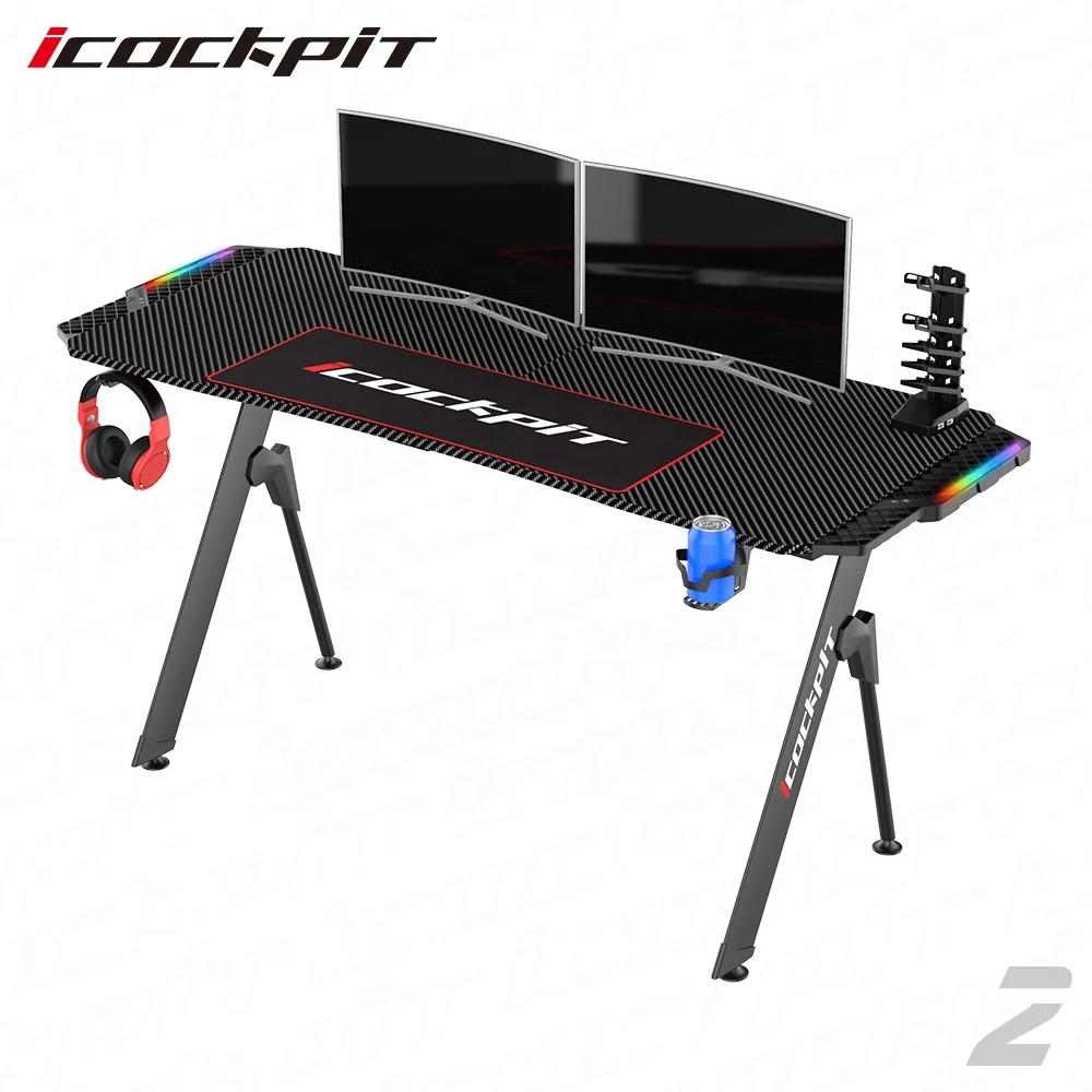 Icockpit горячая Распродажа Эргономичный Современный пользовательский игровой ПК настольный ноутбук удобный RGB LED компьютерный стол игровой стол для геймера