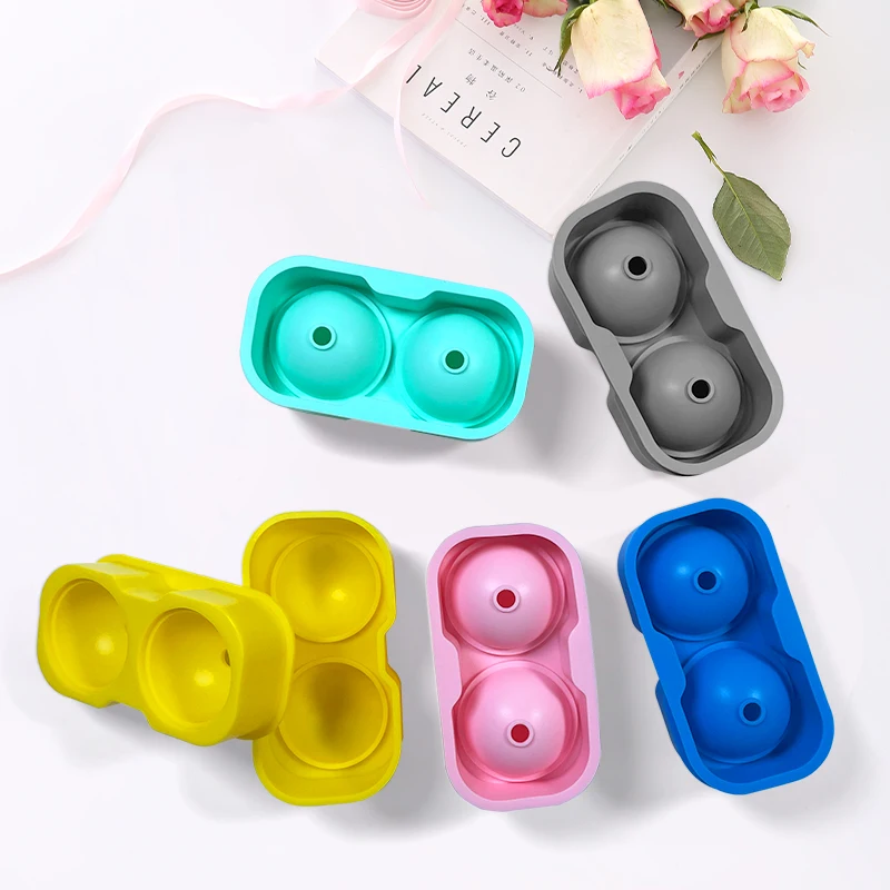 Silicone 2 Ball Ice Trays Easy Fill & Release Flexible Ice Trays w/Spill Resistant Design - Perfect For Cocktails Whiskey