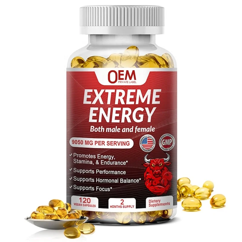 OEM Extreme Energy Softgel With Guarana Red Ginseng Caffeine Horny Goat Weed Capsule L-arginine Supplement Maca Capsules For Men