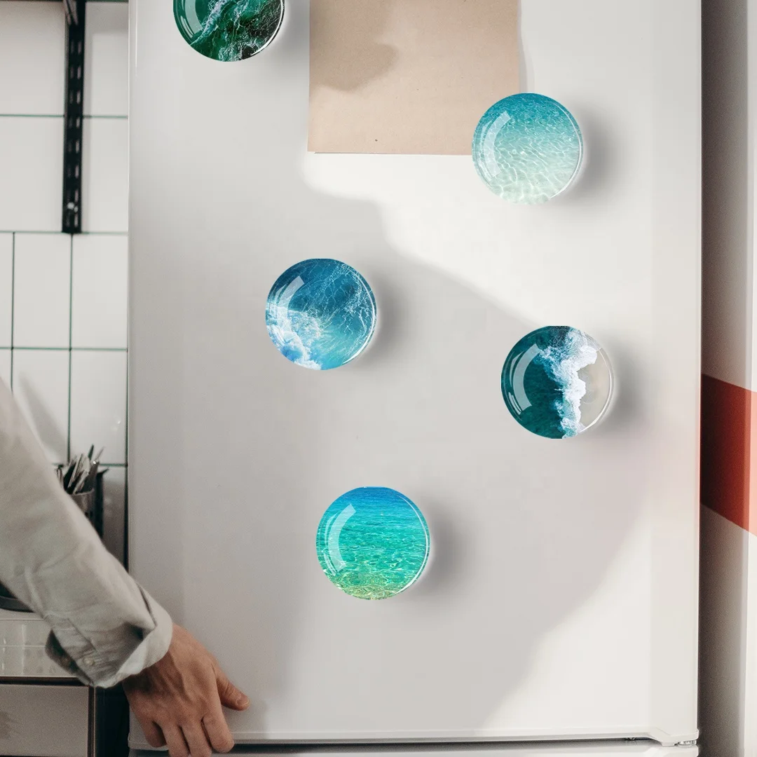 Custom Crystal Glass Refrigerator Magnet Whiteboard Stickers Home Decor Amazon Hot Selling Ocean Series
