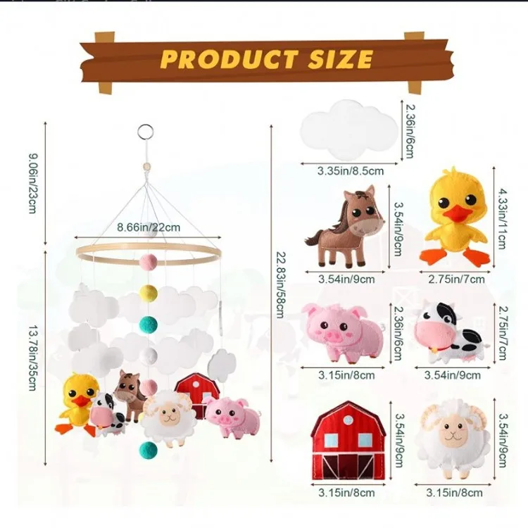 Manufacturer Nursery Decor felt animal Wood hanging rotating toy baby musical crib mobile for bed crib toys