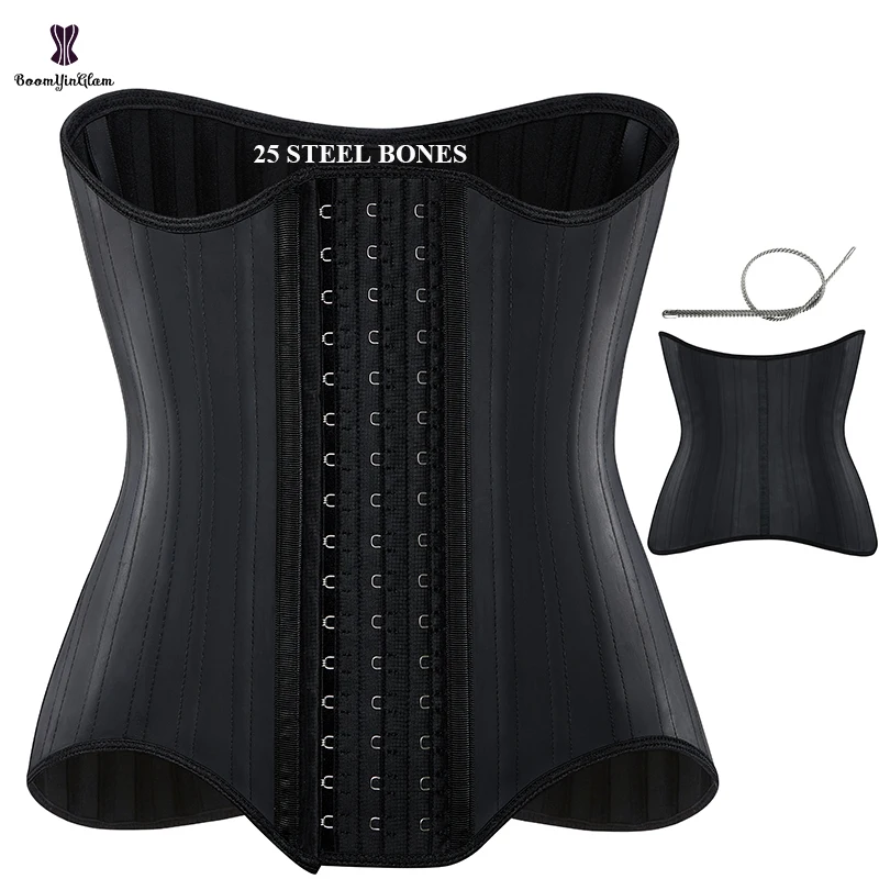 Belly Fat Burning Sheath Slimming Modeling Belt Glitter Leather Waist Trainer 25 Steel Bone Women Tummy Shapers