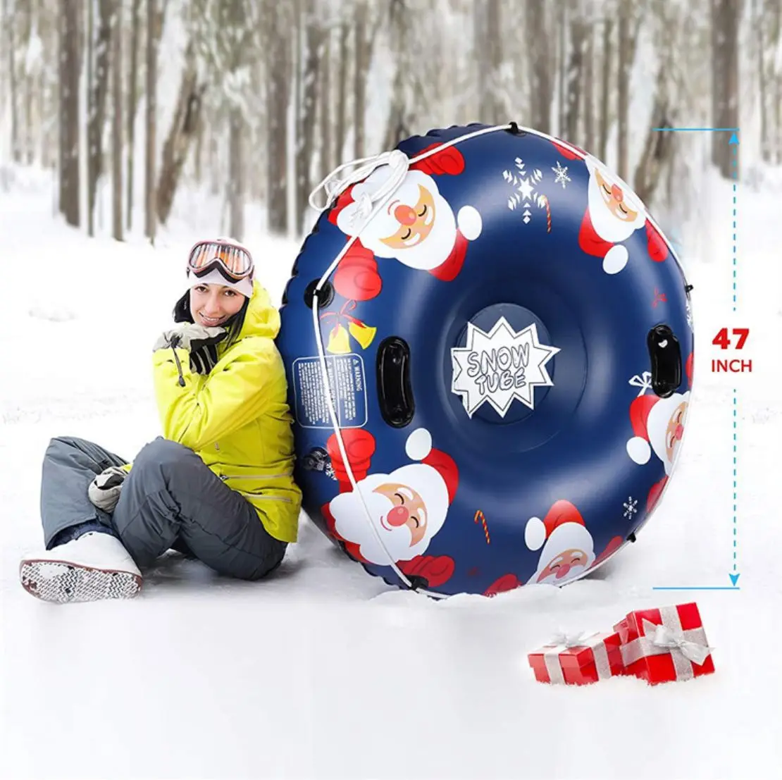 Outdoor Sports 110Cm Heavy Duty Inflatable Santa Claus Sledge Thicken 7P Pvc Winter Snow Tube With Handle