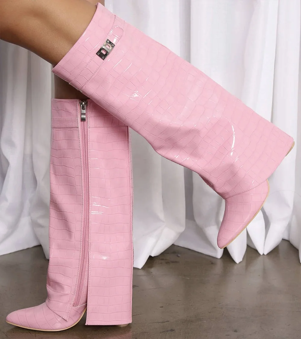 Женские сапоги ручной работы модные до колена с острым носком и принтом змеиной кожи для подростков осенне-зимние ботинки молнией сбоку