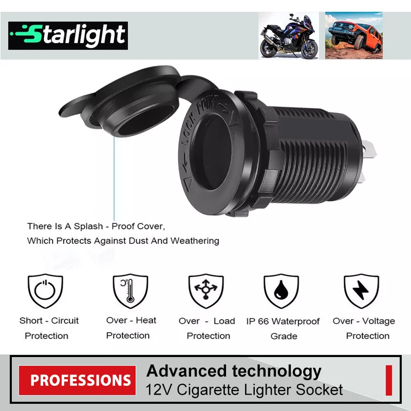 Car Cigarette Lighter Socket DC 12V, Waterproof Power Outlet Adapter Replacement with Panel for Marine Motorcycle Boat Truck