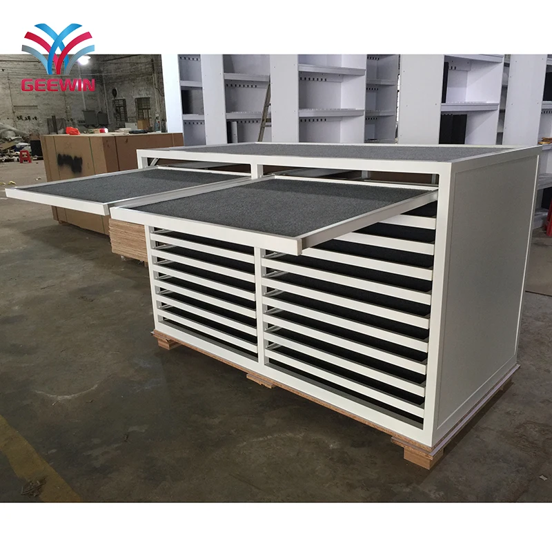 Custom stone display porcelain tile mdf mix metal display stand floor tile ceramic laptop stand rack plant stand