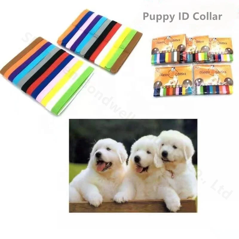 12 Multicolor Puppy Collars Adjustable Double Sided Hook Loop Reusable Comfortable Soft Fabric ID Bands for Dogs Pet Cat
