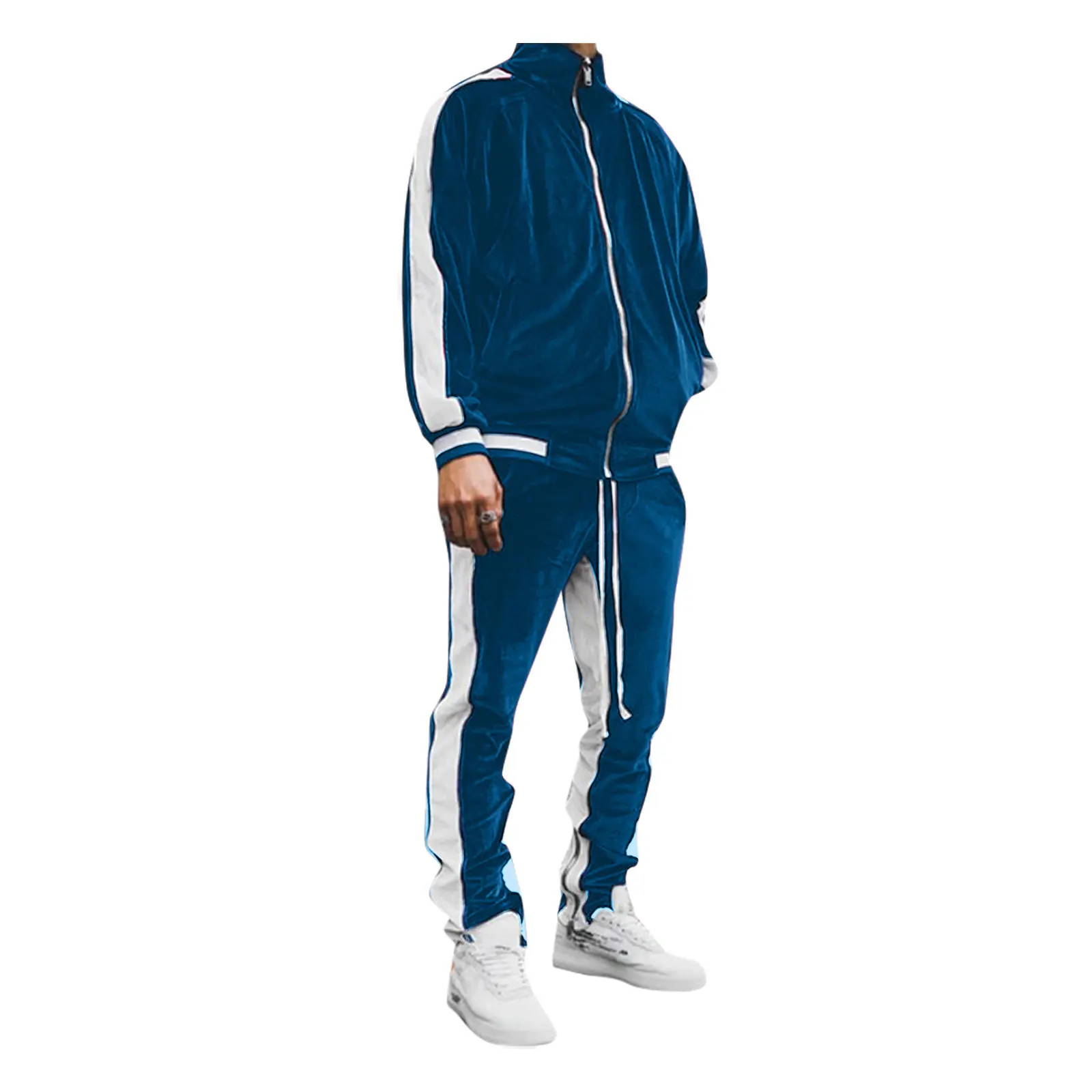 Men blank velvet sweat track suit private label custom logo velour tracksuits sweatsuit 2 two piece jogger jogging set for men