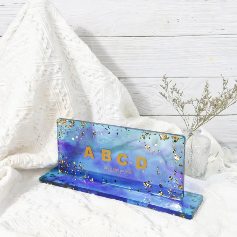 DM869 Desktop Indicator Commemorative Signboard Epoxy Resin Mold Display Stand Work Sign Holder Silicone Mould