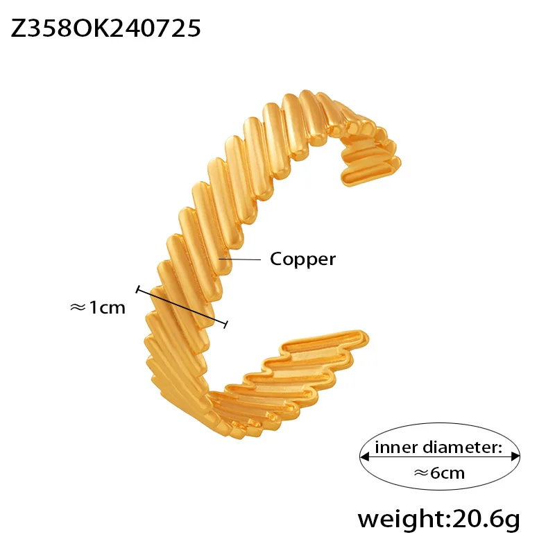 Texture splicing irregular bracelet opening design copper plated 18k real gold retro personality female