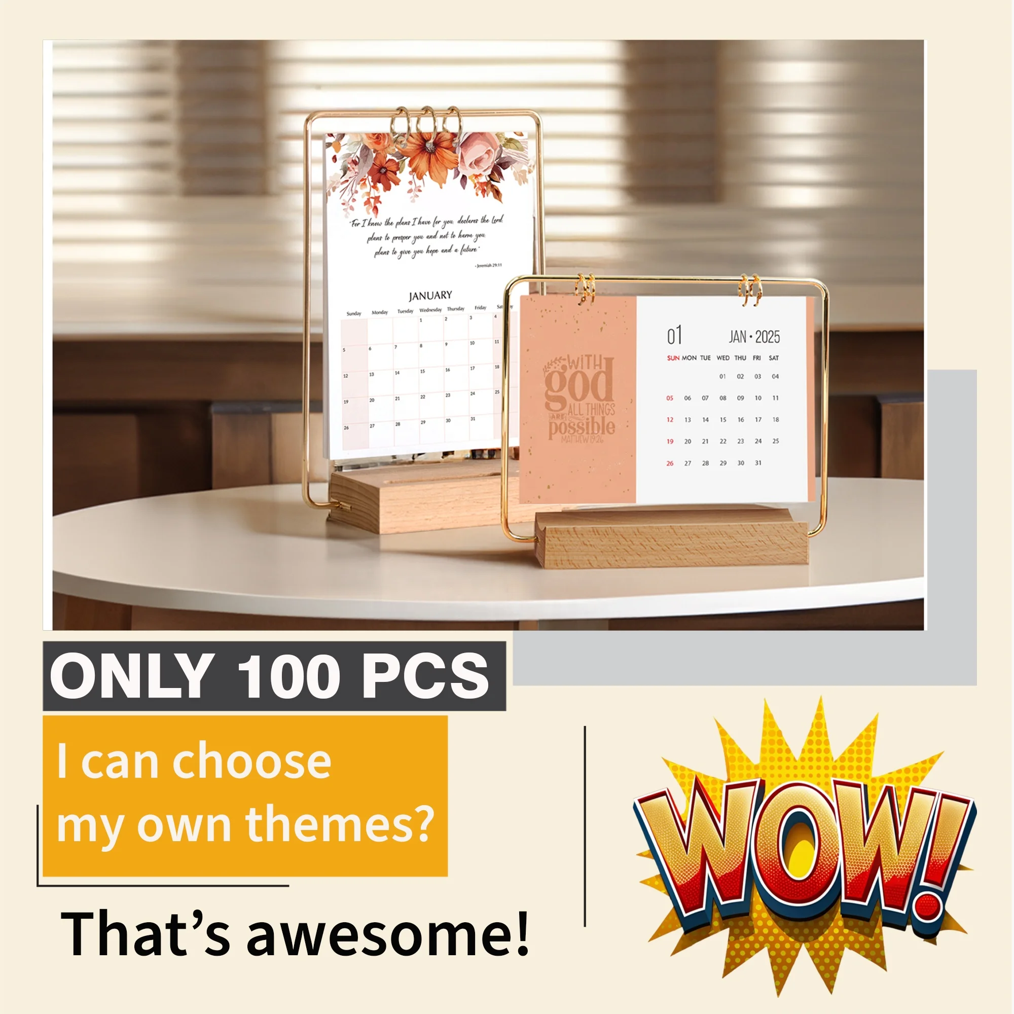 Custom New Arrival 52 Weeks Dairy Office Recold Paper Calendar Inspirational Christian Agenda Wood Table Calendars With Stickers