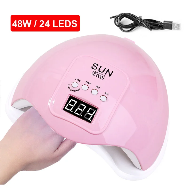 SUN Five Portable Nail Dryer 48W 24 LED Beads Manicure Apparatus Light Timer Automatic UV LED Nail Lamp