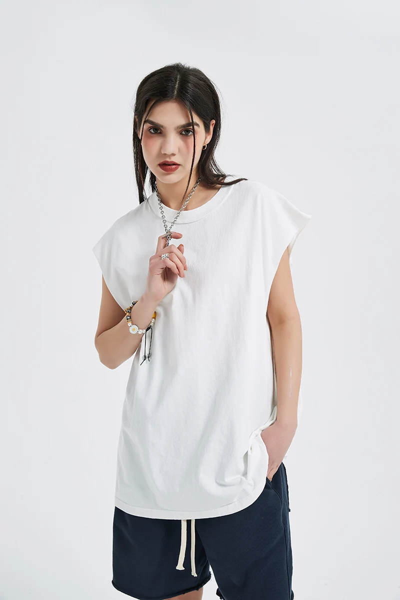 New Trendy Gradient Wide Shoulder Vest High Street washed Retro Unisex Sleeveless tshirt For Men