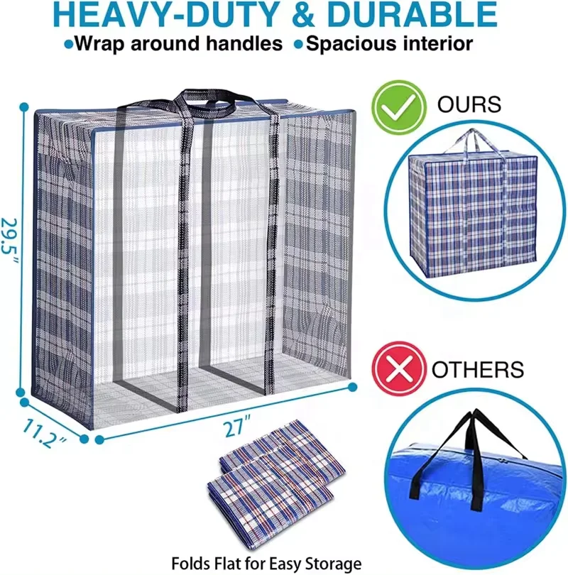 Waterproof Extra Large Capacity Moving Storage Reusable Recycle PP Woven Bags With Zipper For Clothes Quilt