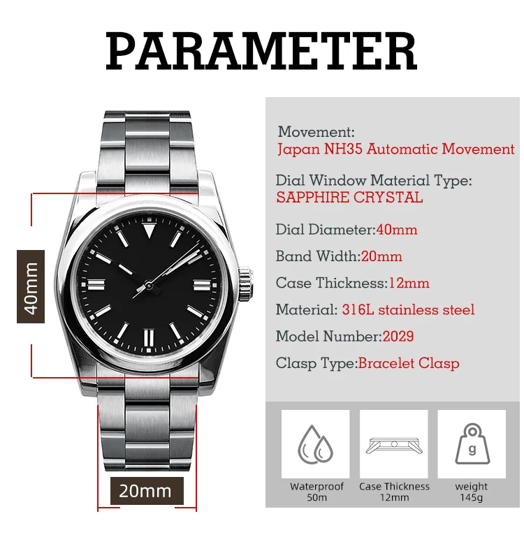 Corgeut Custom LOGO RLX Oysters Perpetual 39mm Watch Luminous Genuine Sapphire Glass NH35 Miyota Automatic Men Mechanical Watch