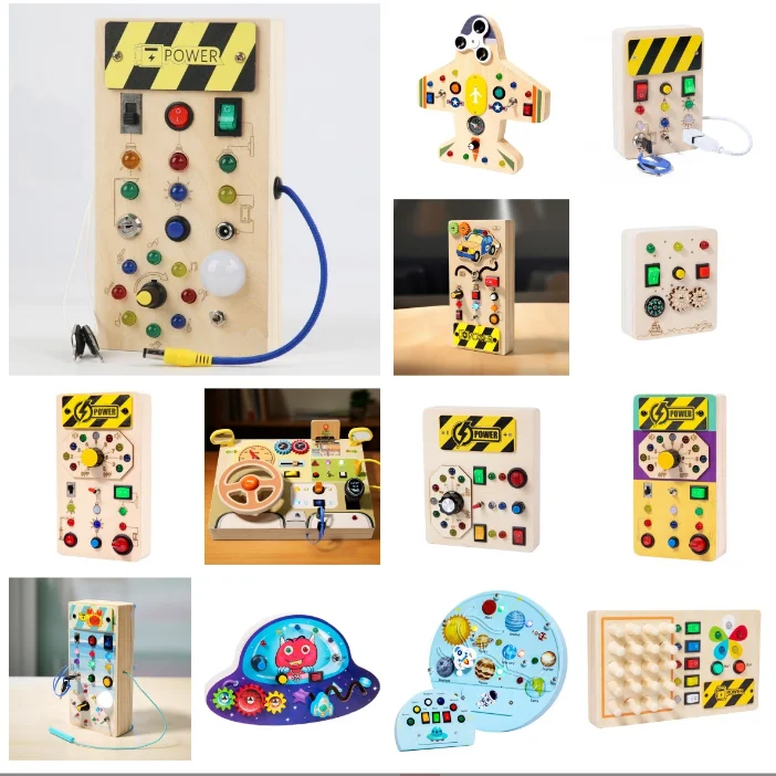 Wooden Switch Plug Power LED Light Multi-function Busy Board Toy Christmas Gift Children Hand-eye Coordination Set