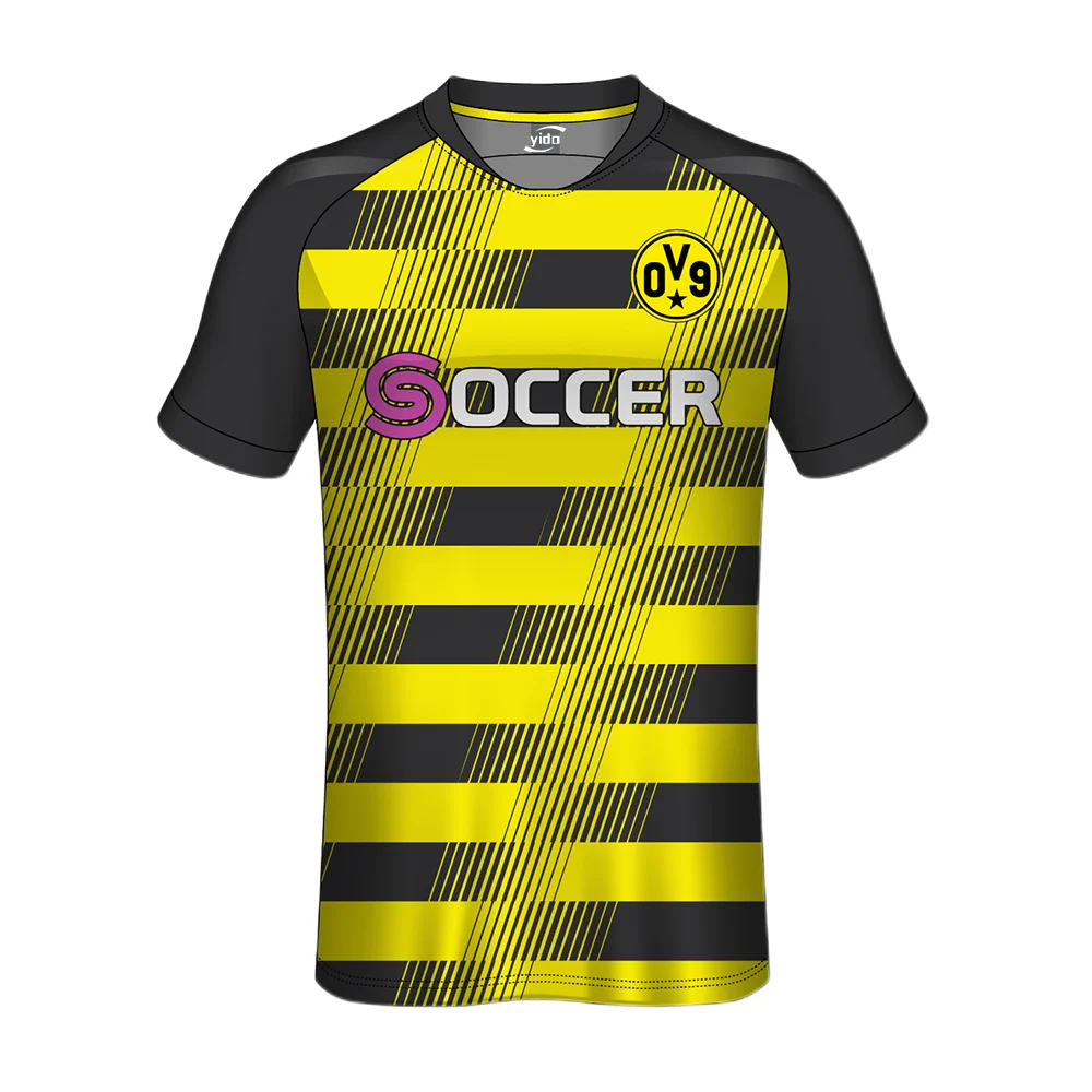 Yido football jersey sublimated design custom striped yellow youth soccer jerseys with numbers