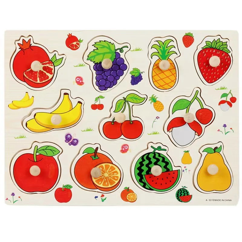 2023 the Popular Wooden Puzzles for Toddlers 1-3 Kids Animal Wooden Jigsaw Puzzles with Handles Montessori Toys Birthday Gifts