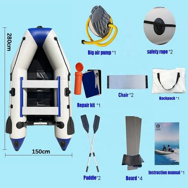 SOLAR MARINE Inflatable Dinghy Boat 9ft Transom Sport Tender Boat 3 Person Sport Kayak with Accessories