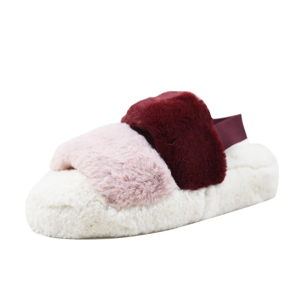 High heel Open toe Wedge Faux Fur Indoor House Fluffy Furry YEAH Sheepskin Slippers for women
