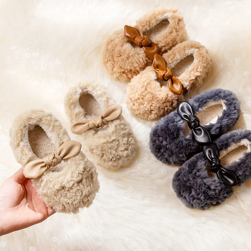 2021 Fall Winter Indoor Outdoor Soft Rubber Sole Non Slip Thick Warm Plush Cotton Baby Girl Shoes