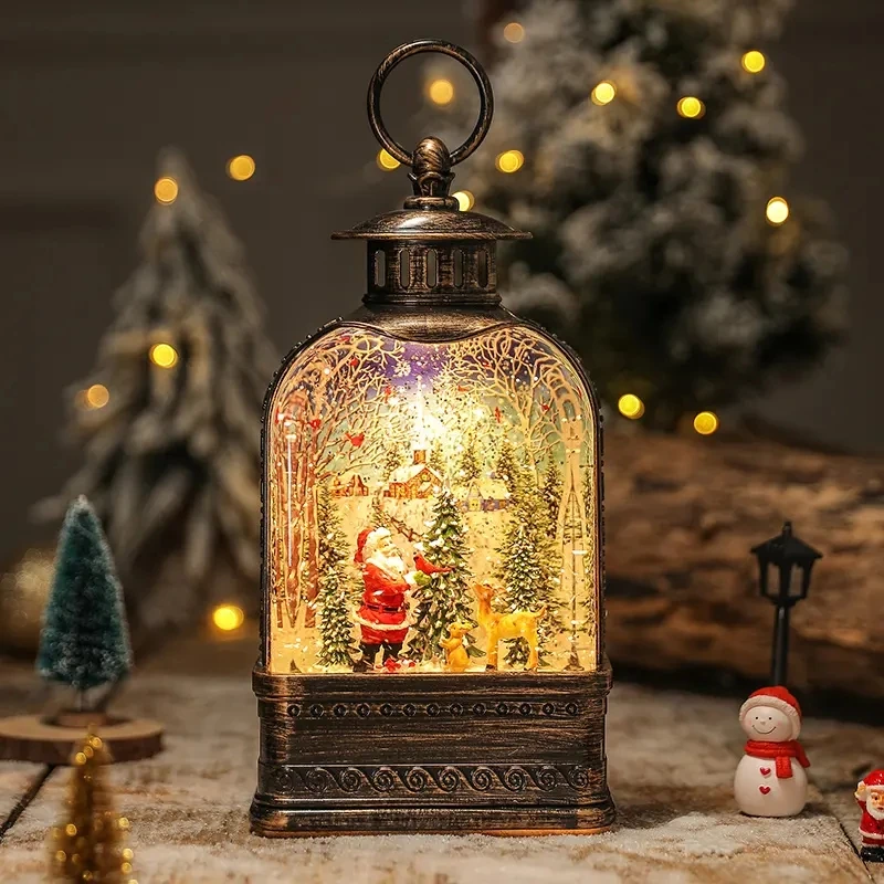Spinning Christmas Globe Lantern Snow Water Lantern LED Merry Christmas Snow Globe