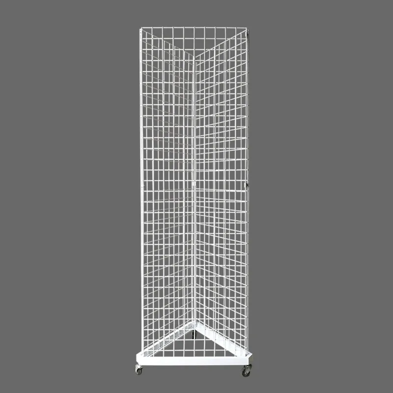 triangle welded iron display shelf wire mesh with casters