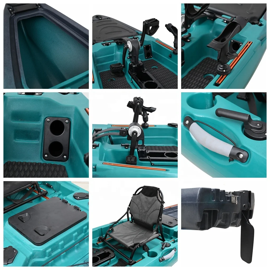 2024 New Design 12.5ft Pedal Fishing Motor Kayak Single Roto-Molded Lldpe Plastic Rowing Boat for Sea Fishing and Water Sports