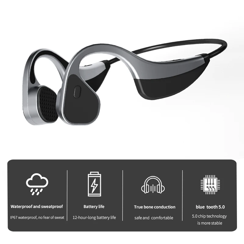 New Ture Bone Conduction Headphones Wireless Earphone IP67 Waterproof Outdoor Sports Headset K8 Not In-Ear HD With Mic
